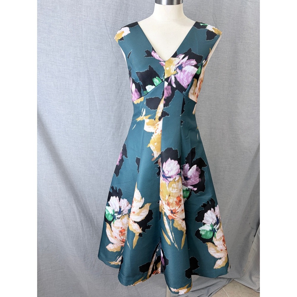 Moulinette Soeurs Anthropologie Teal Floral Fit Flare Midi Dress 2